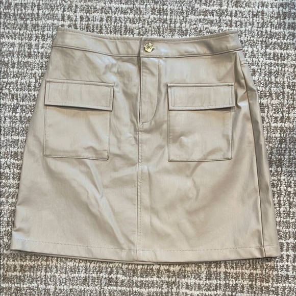 Tan Faux leather A-Line Mini Skirt with Cargo Style - Picture 1 of 6